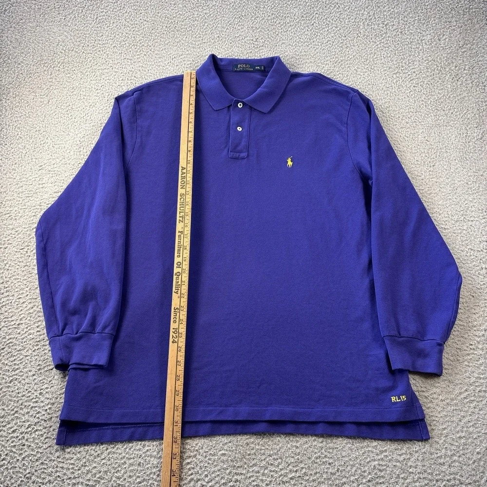 Polo Ralph Lauren Polo Shirt Mens 2XL Purple Yellow Pony Long Sleeve Cotton